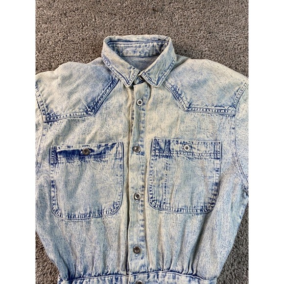 VINTAGE Calvin Klein Dress Womens 5/6 Blue Acid Wash Button Front Pockets 80s - Picture 4 of 15